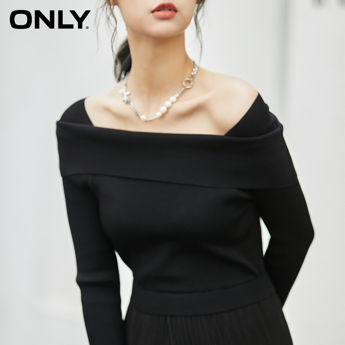 only冬季新款一字领中长款连衣裙 ONLYoutlets店连衣裙