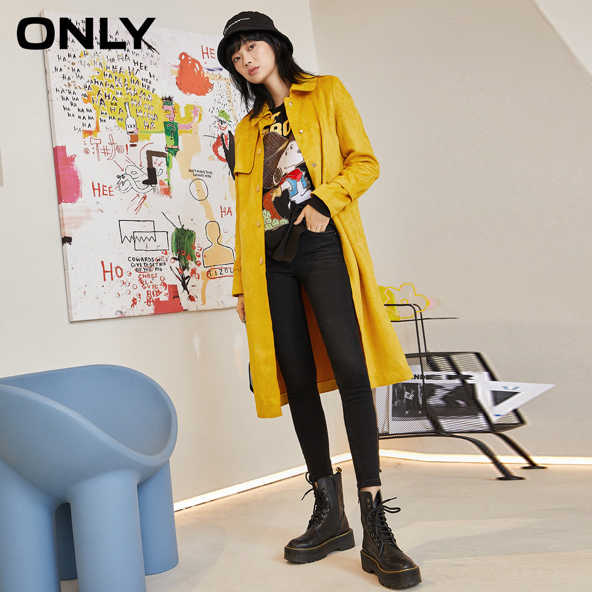 only2020气质英伦风中长款格子风衣 ONLYoutlets店风衣