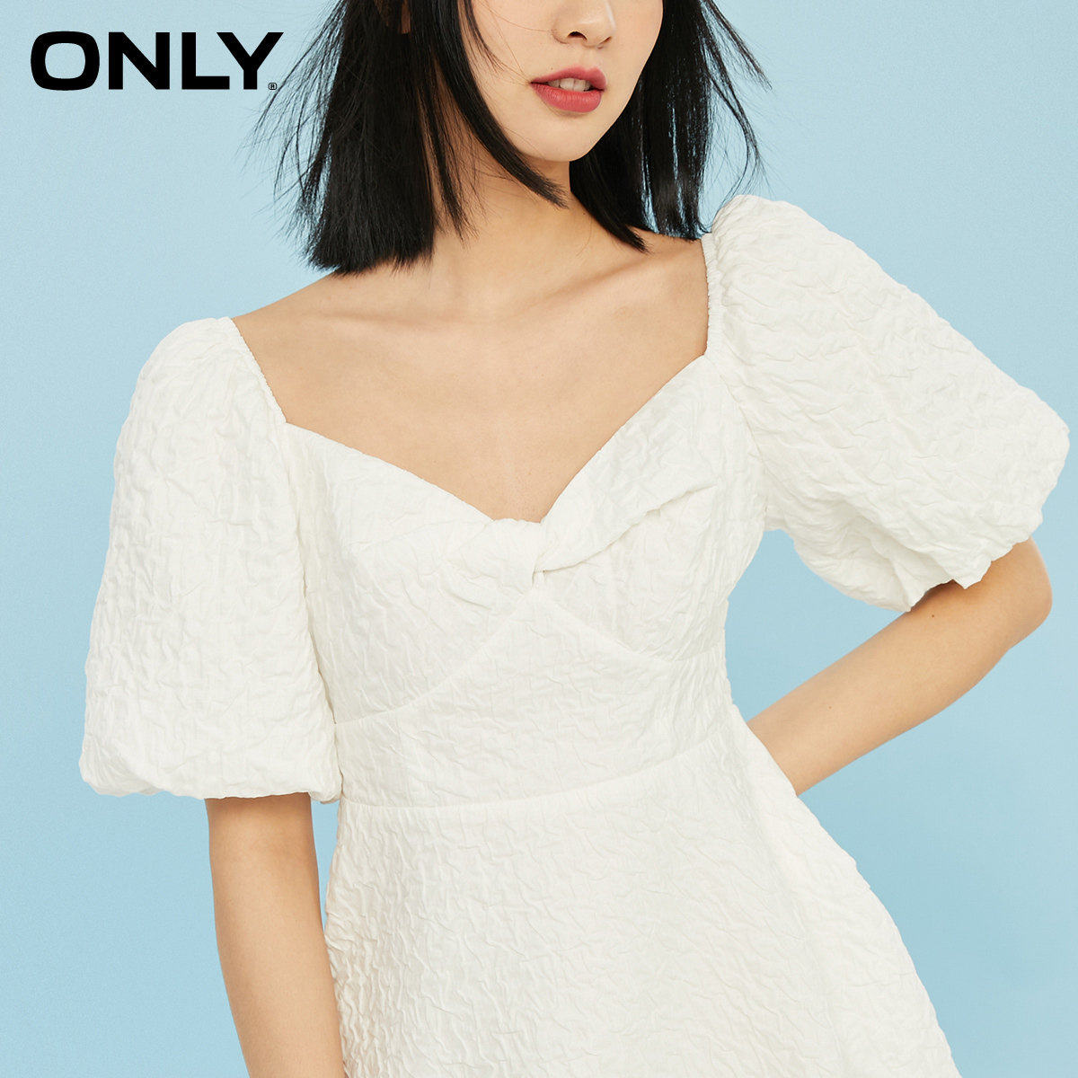 only春季新款立体浮雕钻石领连衣裙 ONLYoutlets店连衣裙