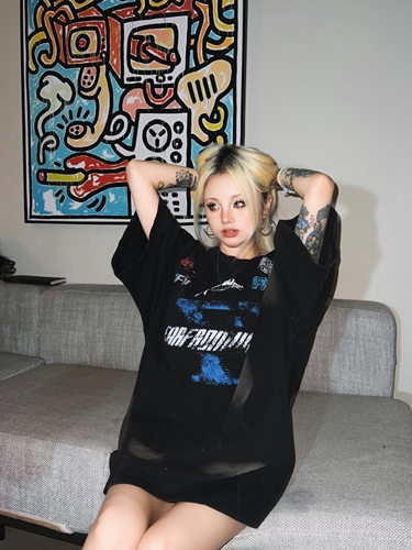 Far archive小众潮牌赛车字母短袖美式夏季休闲水洗做旧男女T恤 - 图2