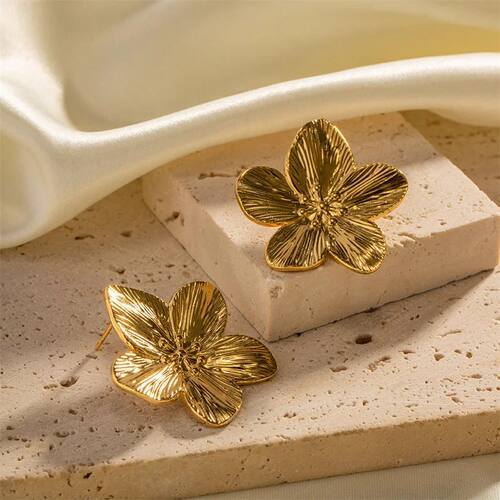 Vintage Gold Color Flower Stud Earrings for Women Simple Geo - 图1