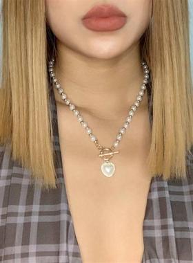 Pearl Heart Necklace Retro Temperament Women choker 珍珠项链