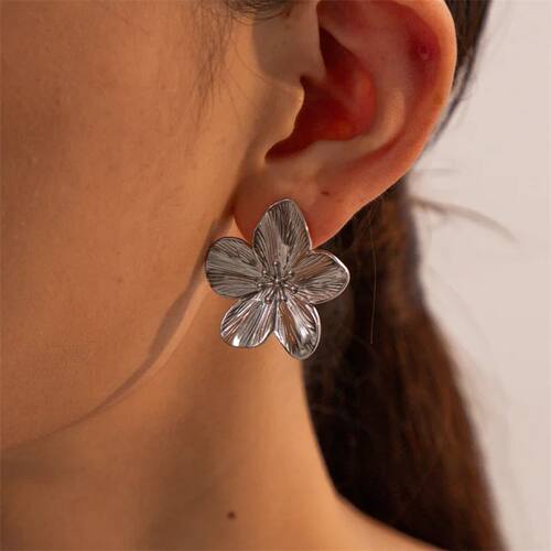 Vintage Gold Color Flower Stud Earrings for Women Simple Geo - 图2