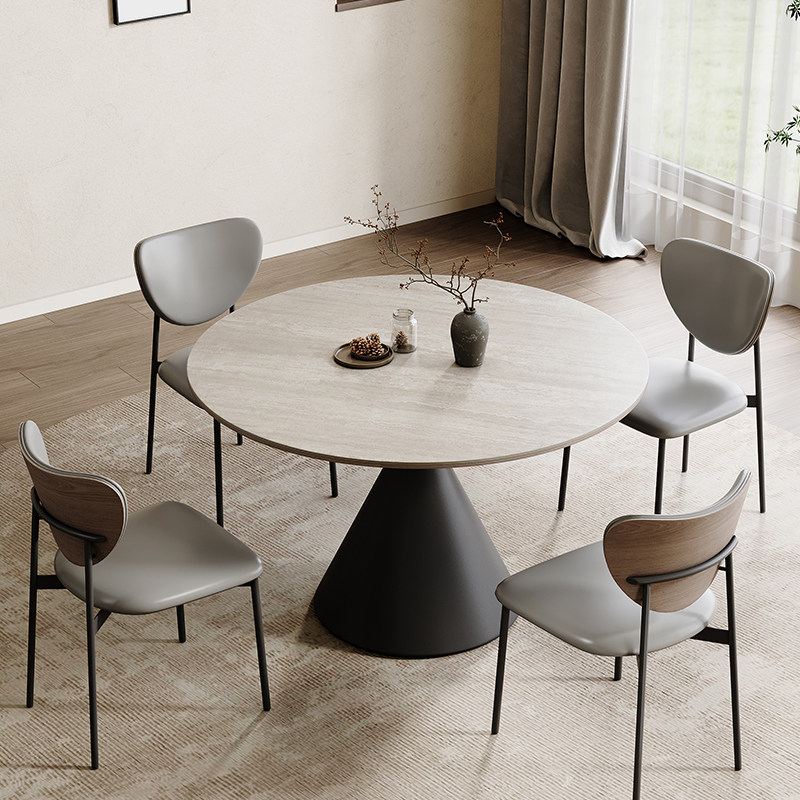 洞石岩板圆桌中古风华尔兹圆形岩板餐桌椅简约小户型家用餐厅桌子,淘宝优惠券,粉丝福利购,淘宝优惠卷