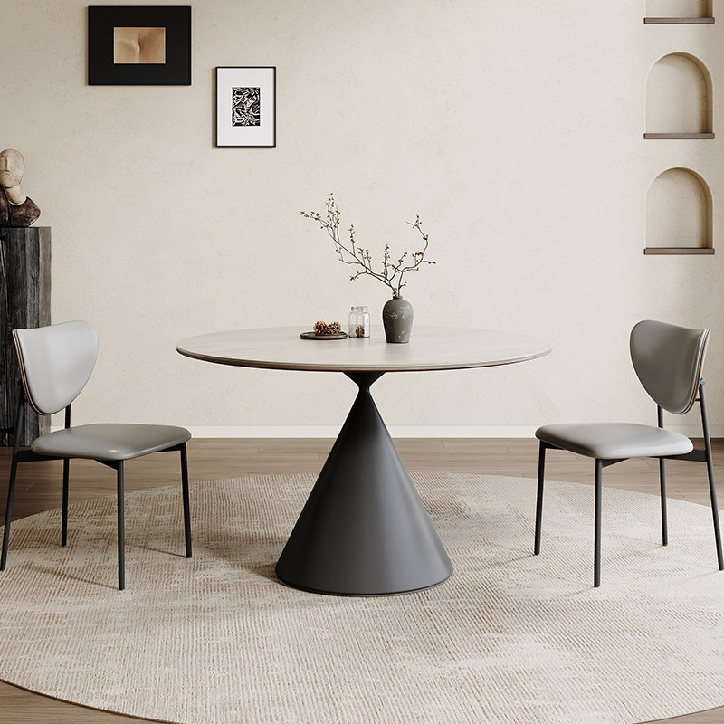 洞石岩板圆桌中古风华尔兹圆形岩板餐桌椅简约小户型家用餐厅桌子,淘宝优惠券,粉丝福利购,淘宝优惠卷