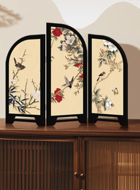 新中式花鸟屏风桌面摆件创意装饰画中古风摆画可折叠礼物2025新款