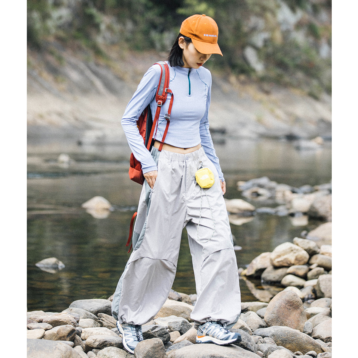 Mountain户外短款辣妹紧身半拉链速干长袖T恤运动骑行7A抗菌上衣 - 图3