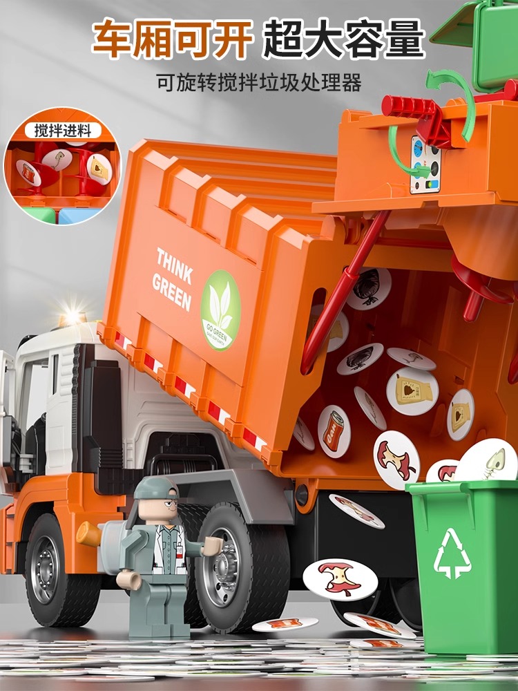 超大号垃圾车玩具儿童合金环卫车清运分类工程车自卸汽车男孩-图0