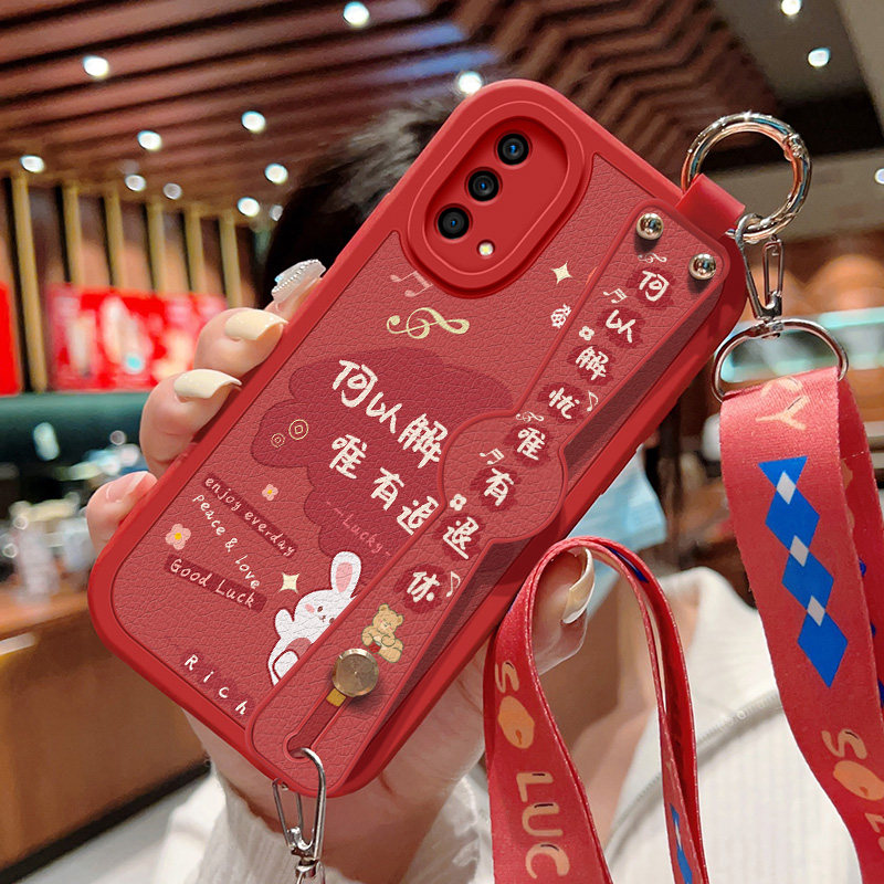 适用oppok9手机壳防摔K9Pro祝福文字OPPO可斜挎腕带K9S卡通小羊皮K9x保护套K7镜头全包边K7x硅胶软壳男女新款