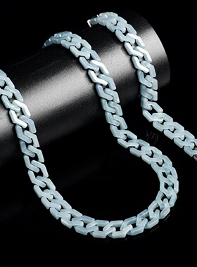 A货翡翠蓝水古巴链嘻哈项链