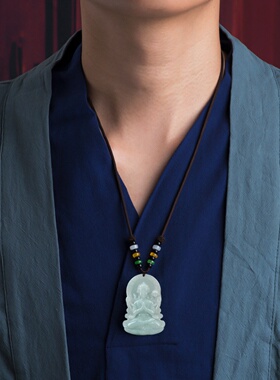 天然A货冰种翡翠四臂观音吊坠