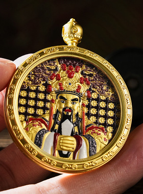 描金手绘五台山龙五爷立体圆唐卡