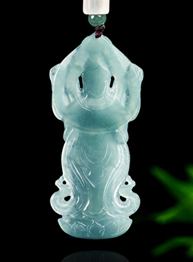 A货翡翠蓝水冰种千手观音吊坠