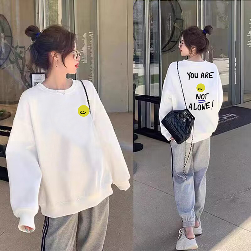 高级感超好看oversize卫衣外套女秋冬加绒宽松大码后背印花上衣白 - 图1