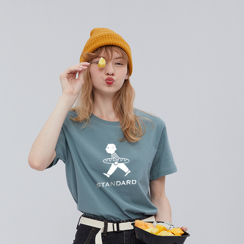 恤女短袖小清新文艺复古少女古着感半袖 新款浅色系靛蓝色 2020 t 恤女短袖小清新文艺复古少女古着感半袖 新款浅色系靛蓝色 2020 t