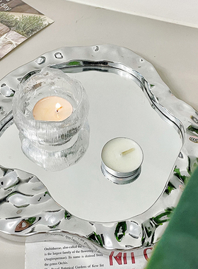 ins氛围感玻璃烛台拍照装饰道具餐桌浪漫场景布置高级感银色托盘