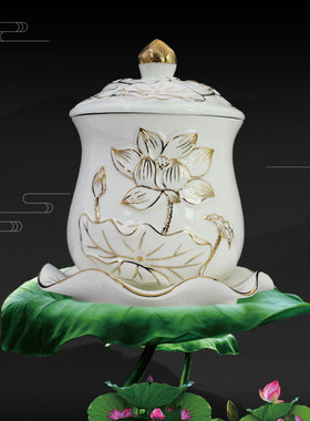 热销供水杯供佛杯浮雕荷叶莲花描金圣水杯敬神供T奉摆件净水杯佛
