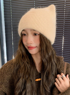 针织帽逛街可爱女冬猫耳朵帽