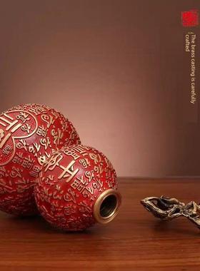 彩绘百府铜葫芦纯黄铜安全祝福开盖客厅入口办公室吉祥饰品