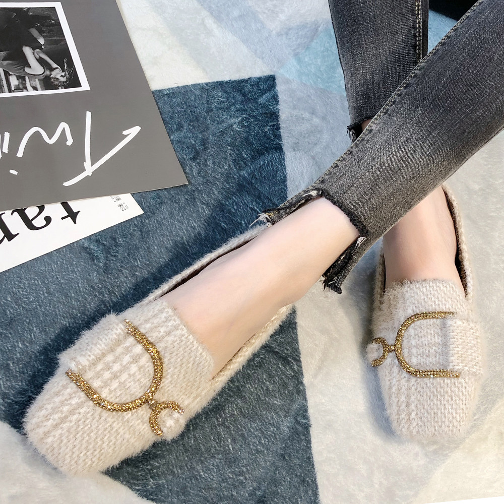 潮牌毛毛鞋女外穿女2025冬季加绒豆豆鞋百搭平底单鞋水貂毛棉瓢鞋,淘宝优惠券,粉丝福利购,淘宝优惠卷