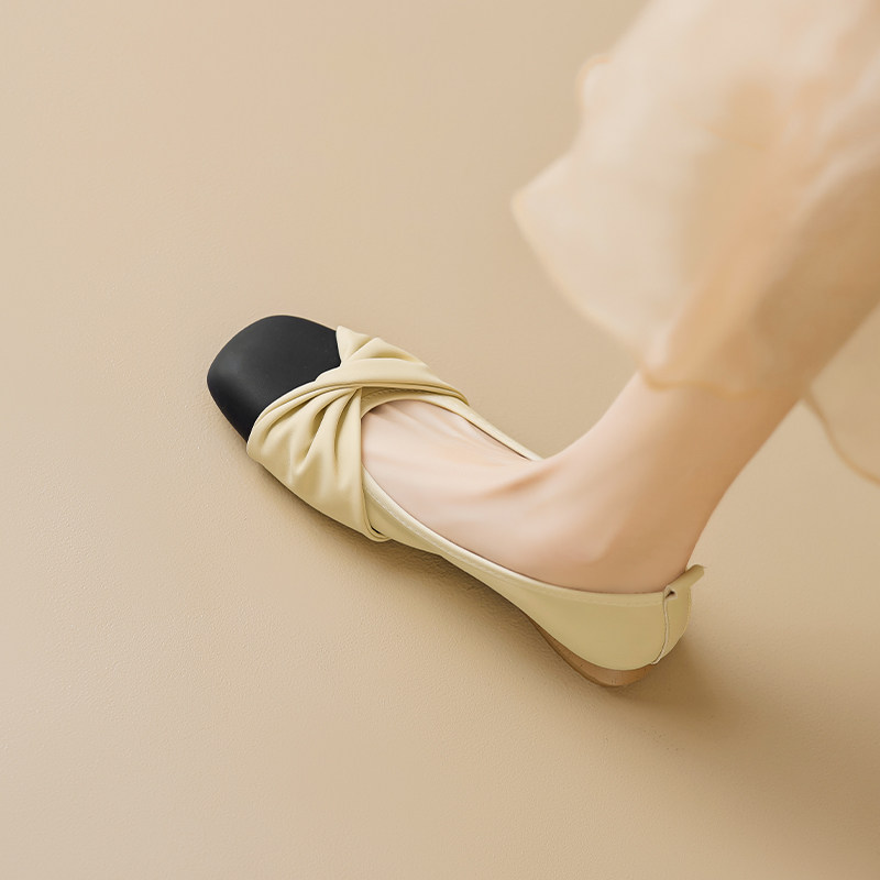 真皮单鞋女2025夏季新款豆豆鞋法式平底软底浅口温柔大码玛丽珍鞋,淘宝优惠券,粉丝福利购,淘宝优惠卷