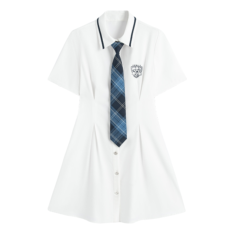 科科米勒JK制服连衣裙女学院风领带白色中长款夏季新款高级感裙子 - 图3