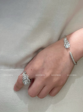 QIANYI仟意珠宝【奢华系列】白富美千金满钻镶嵌羽毛镀18k金手镯
