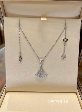 QIANYI仟意珠宝【贵妇系列】名媛白富美镀18k金镶嵌锆钻扇子项链