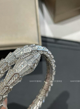 QIANYI仟意珠宝【灵蛇系列】贵气感奢华满钻镶嵌镀18k金蛇骨手镯