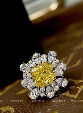 QIANYI仟意珠宝【黄宝系列】名媛风贵气高级异形镶嵌鹅黄锆石戒指