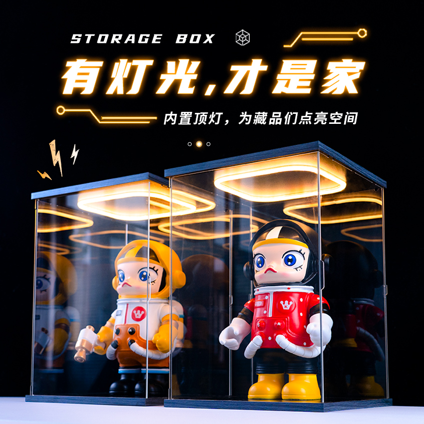 灯光收纳盒高达模型亚克力展示盒手办展示架家用防尘透明盒展示盒 - 图0
