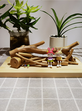 原木小树枝仿真小动物摆件