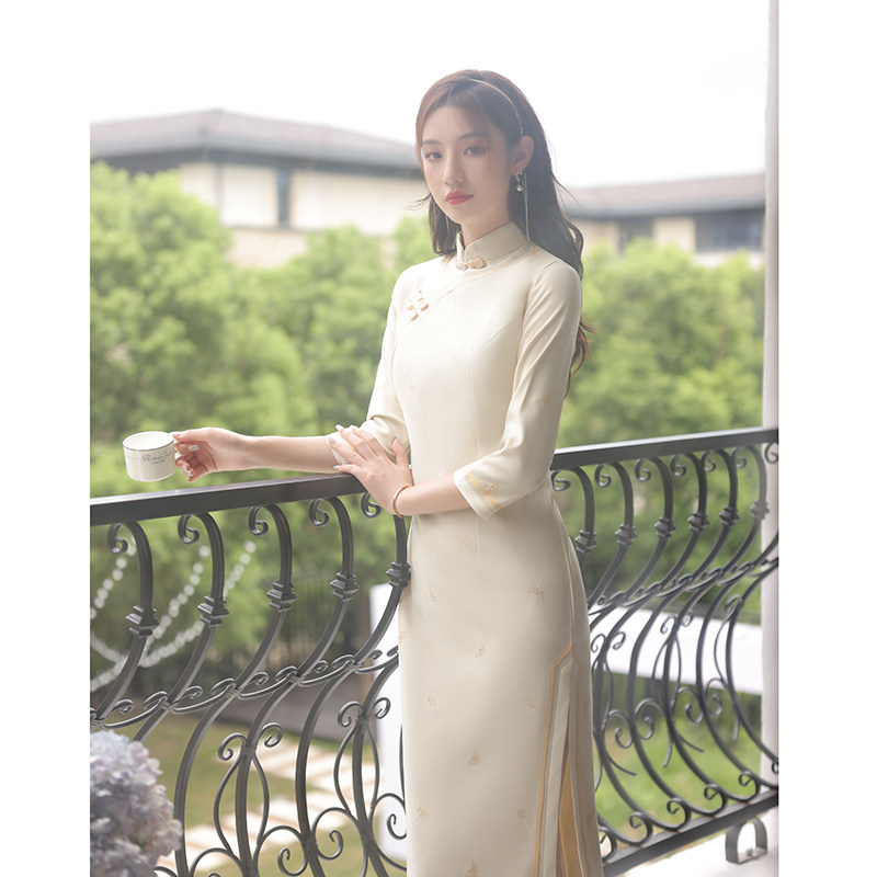 改良旗袍香槟色年轻款高端连衣裙 云乡爱旗袍