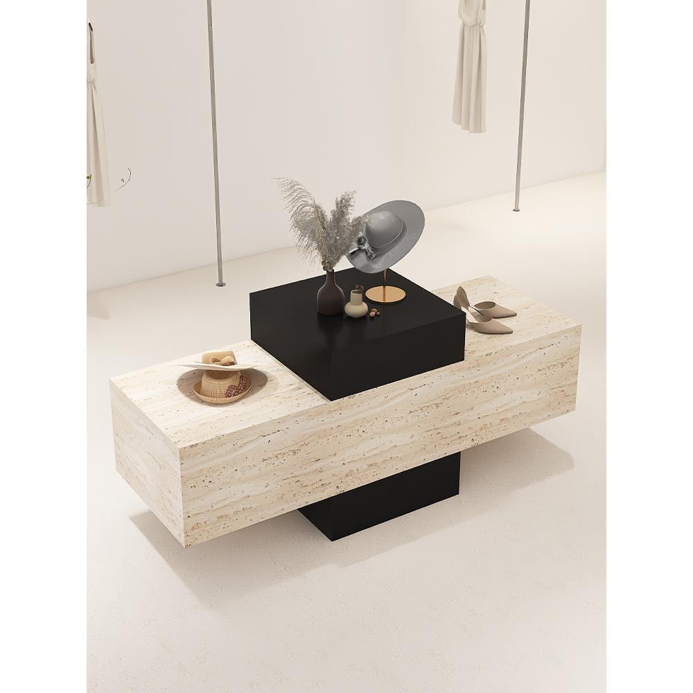 中岛展示台女装店鞋包店洞石流水台饰品中间摆放陈列服装店中岛桌 - 图0