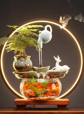 流水摆件创意生财悬壶鱼缸循环水客厅办公室桌面装饰招财开 业礼
