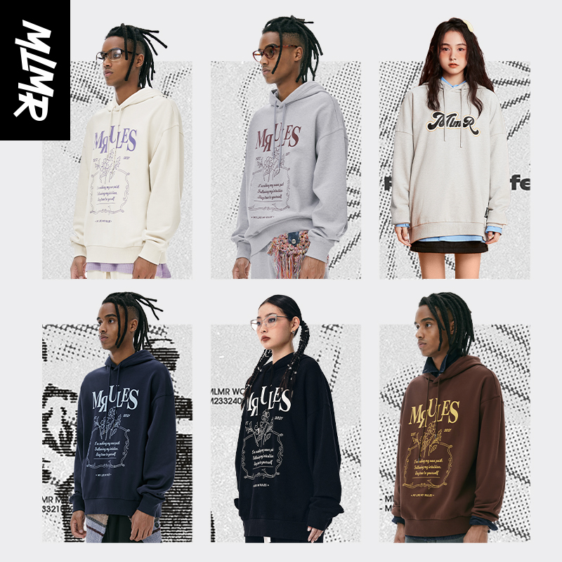 MLMR奥特莱斯新款情侣上衣美式复古宽松印花套头连帽卫衣潮牌男装
