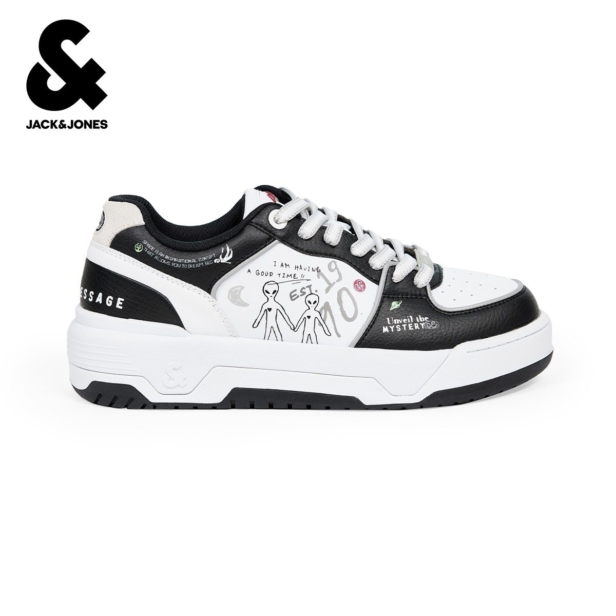 杰克琼斯奥特莱斯男装秋季休闲鞋透气孔黑白撞色字母图案日常鞋子,淘宝优惠券,粉丝福利购,淘宝优惠卷