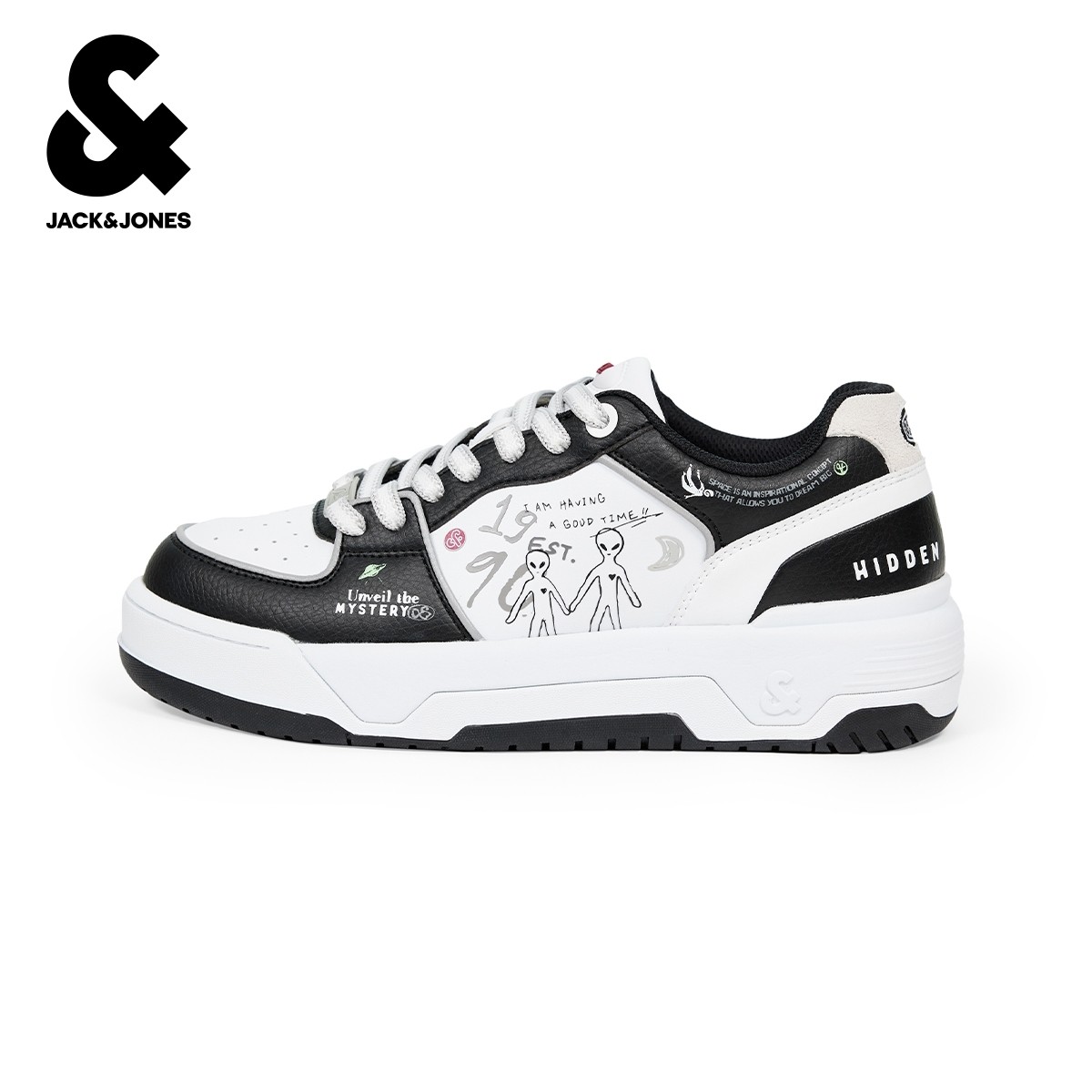 杰克琼斯奥特莱斯男装秋季休闲鞋透气孔黑白撞色字母图案日常鞋子,淘宝优惠券,粉丝福利购,淘宝优惠卷
