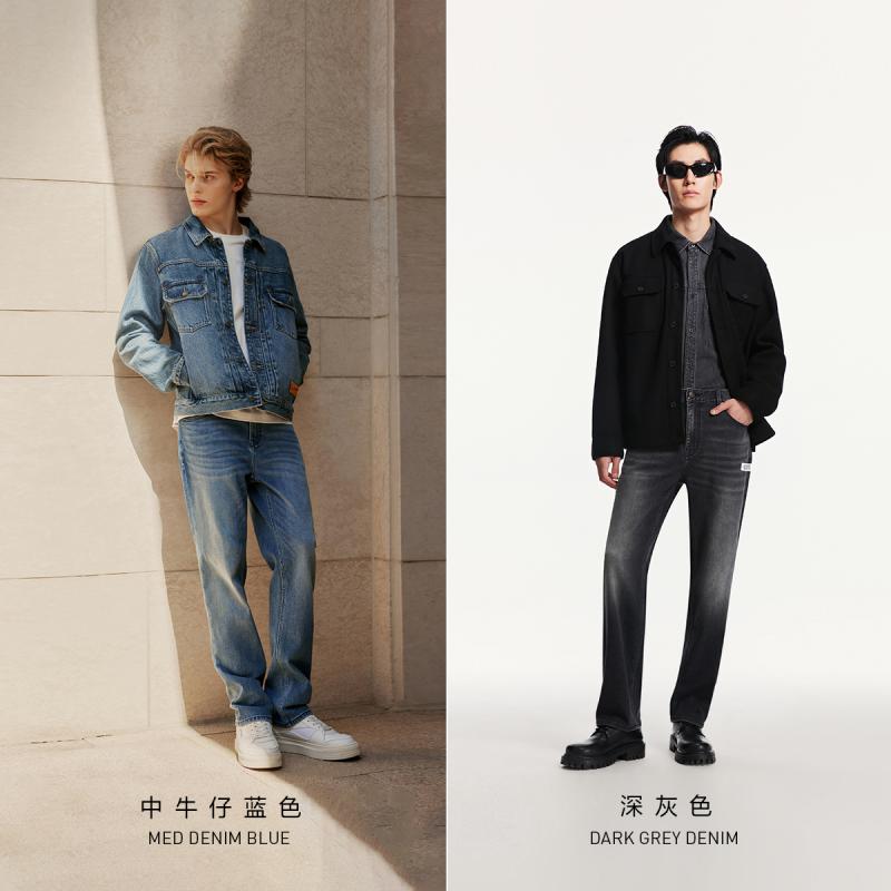 杰克琼斯男装牛仔裤子春季新款潮流猫须水洗长裤子显瘦直筒