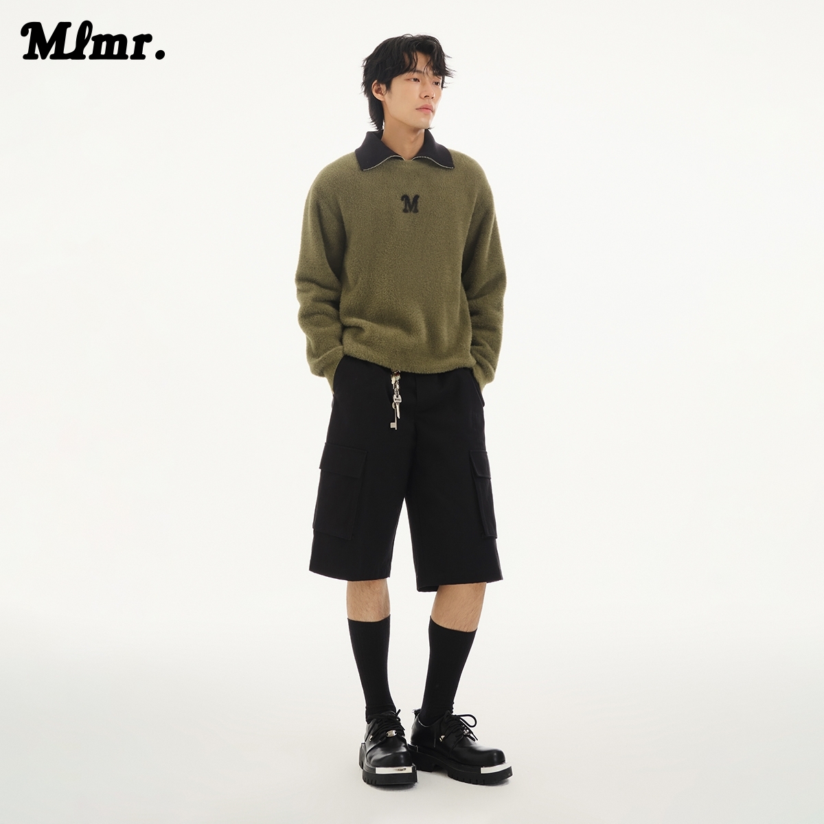 MLMR秋柔软舒适简约胸前撞色提花毛绒感针织衫毛衣男女同款男装