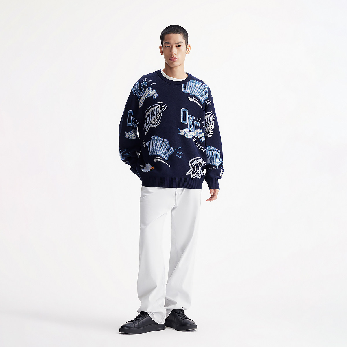 杰克琼斯NBA联名款雷霆队男装冬季新款时尚满印宽松圆领毛针织衫,淘宝优惠券,粉丝福利购,淘宝优惠卷