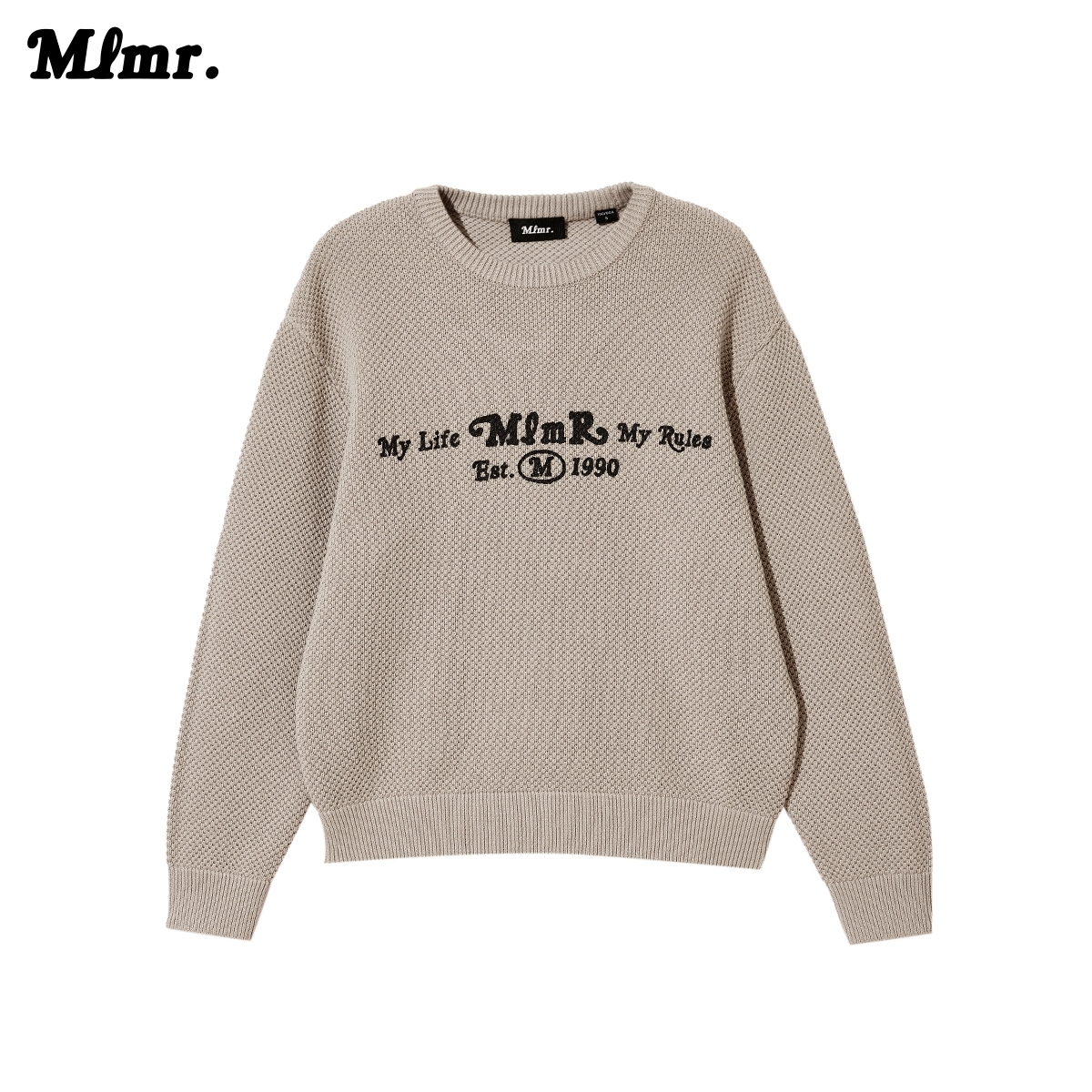 MLMR秋季纯棉舒适做旧字母胶印肌理感提花设计毛衣针织衫男女同款