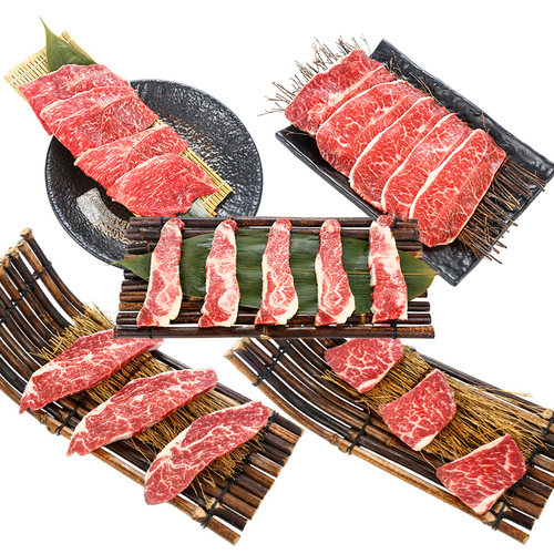 日式家庭烤肉食材肥牛和牛m7牛肉片澳洲雪花新鲜原切烧烤套餐切片 - 图0