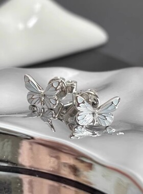 夜光蝶光S925纯银耳钉会发光的蝴