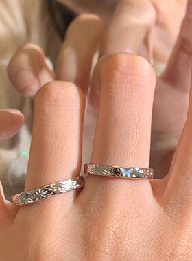 足银999烟花蝶情侣对戒小众轻奢