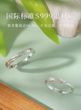 S999足银曲水情侣对戒轻奢小众简