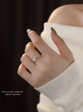 s925纯银鹿角戒指女简约设计感极