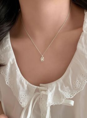 足银999几何单珍珠项链轻奢小众