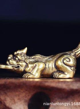 纯铜貔貅招财手把件招财黄铜皮丘桌面小摆件吞金兽转运工艺制品