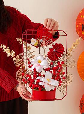 2025新年装饰摆件贺年春节发财果红果花客厅喜庆过年福桶氛围布置